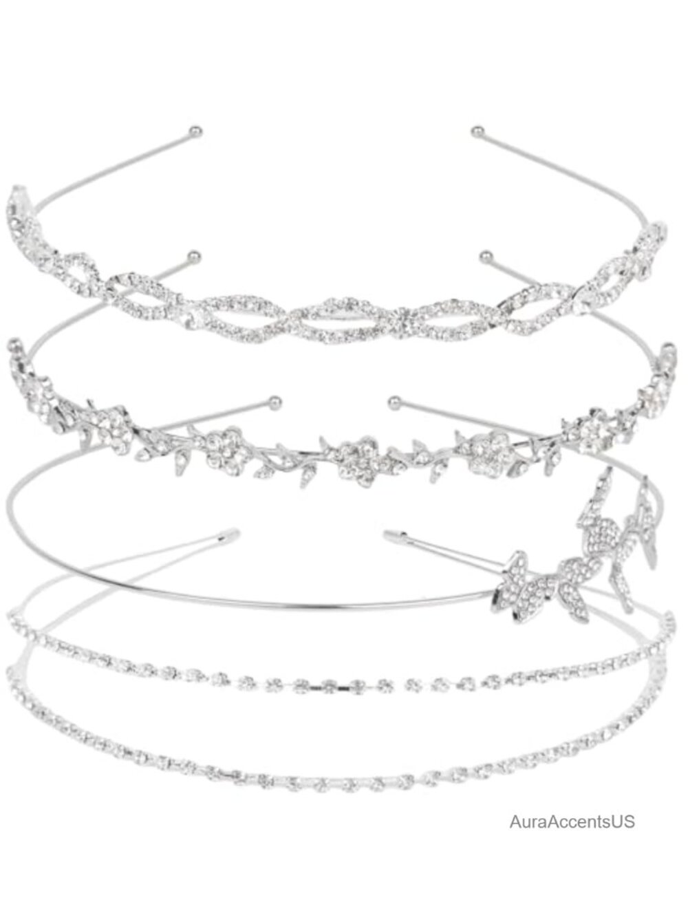 4 Pack Rhinestone Headbands Wedding Beadband Elastic Metal Hair Accessories